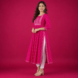 Pink Embroidered Anarkali Kurta Set