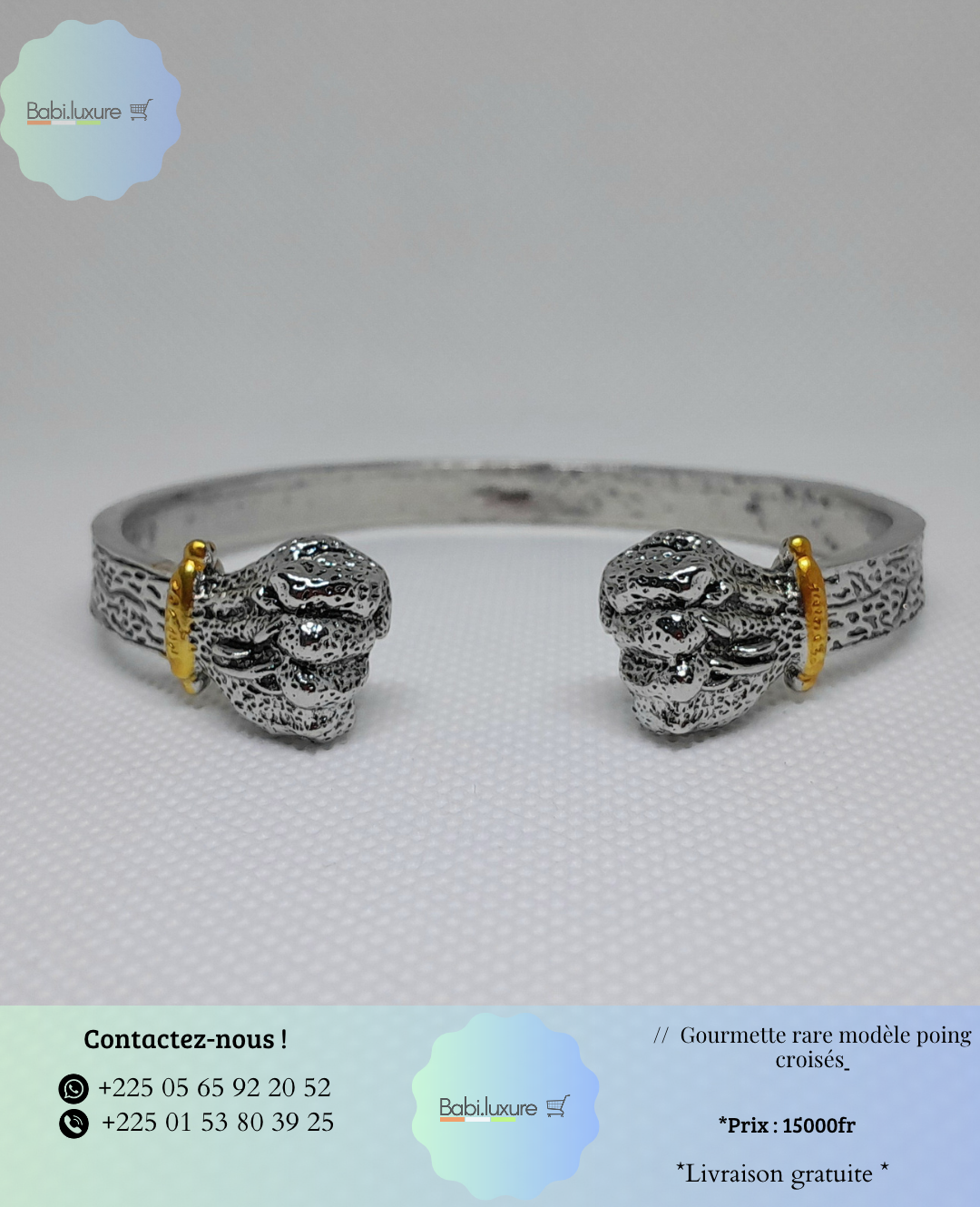 Gourmette rare modèle poings croisés — cuivre