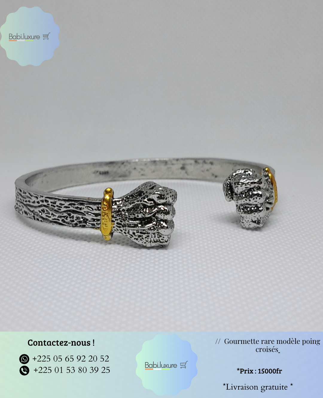 Gourmette rare modèle poings croisés — cuivre_1