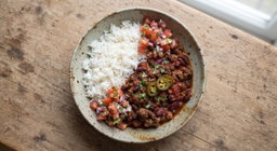 TUESDAY—Chilli con carne with rice and salsa