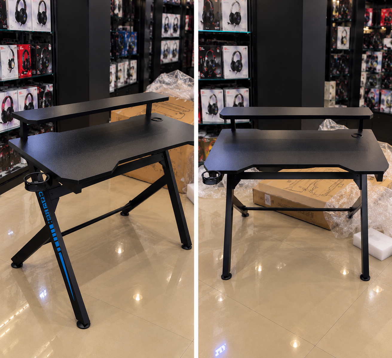 Bureau Gaming Noir avec Étagère Écran et Porte-Gobelet – ELECTRO X_1