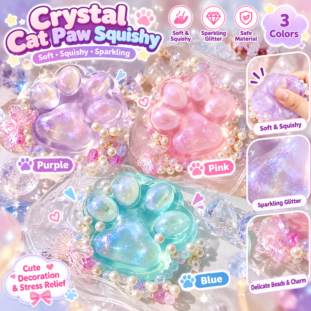 Crystal Cat Paw Squishy 🐾✨