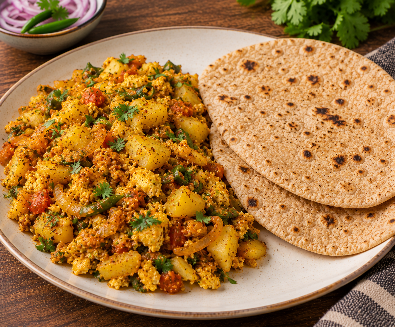 Alo Anda Bhujiya and Two Roti