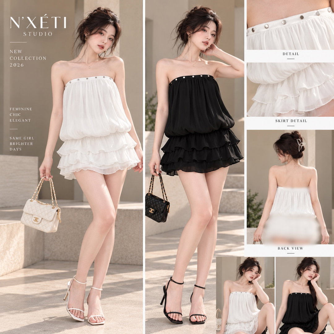 BLOOM Strapless Ruffle Mini Dress