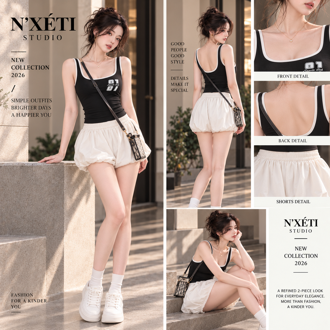 Atasan Tank Top Wanita Sporty Chic dengan Desain Angka 27 dan Tali