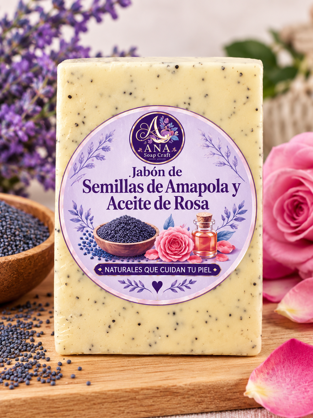 Jabón Semillas de Amapola y Aceite de Rosa 