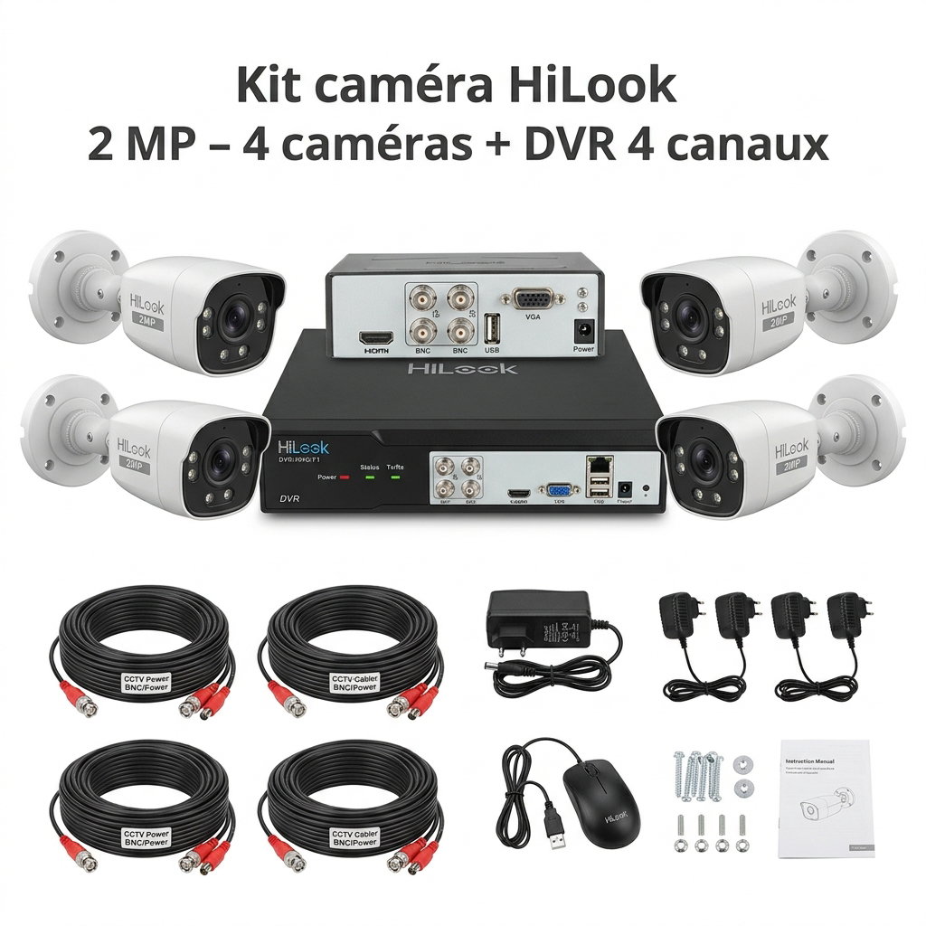 Kit caméra HiLook 2 MP – 4 caméras + DVR 4 canaux