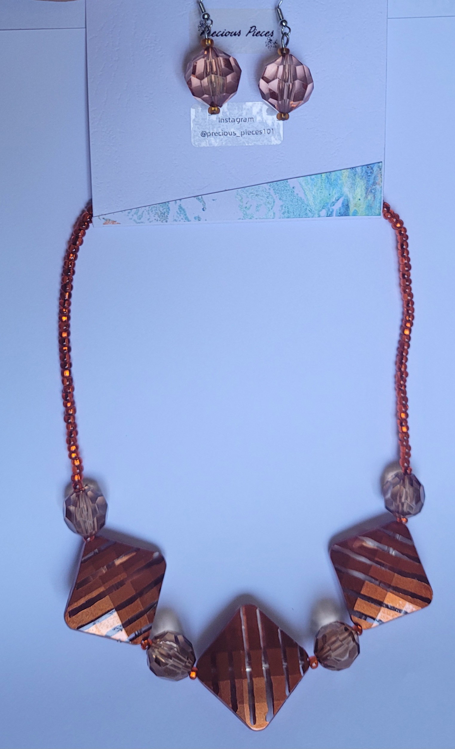 Burnt orange acryllic necklace set