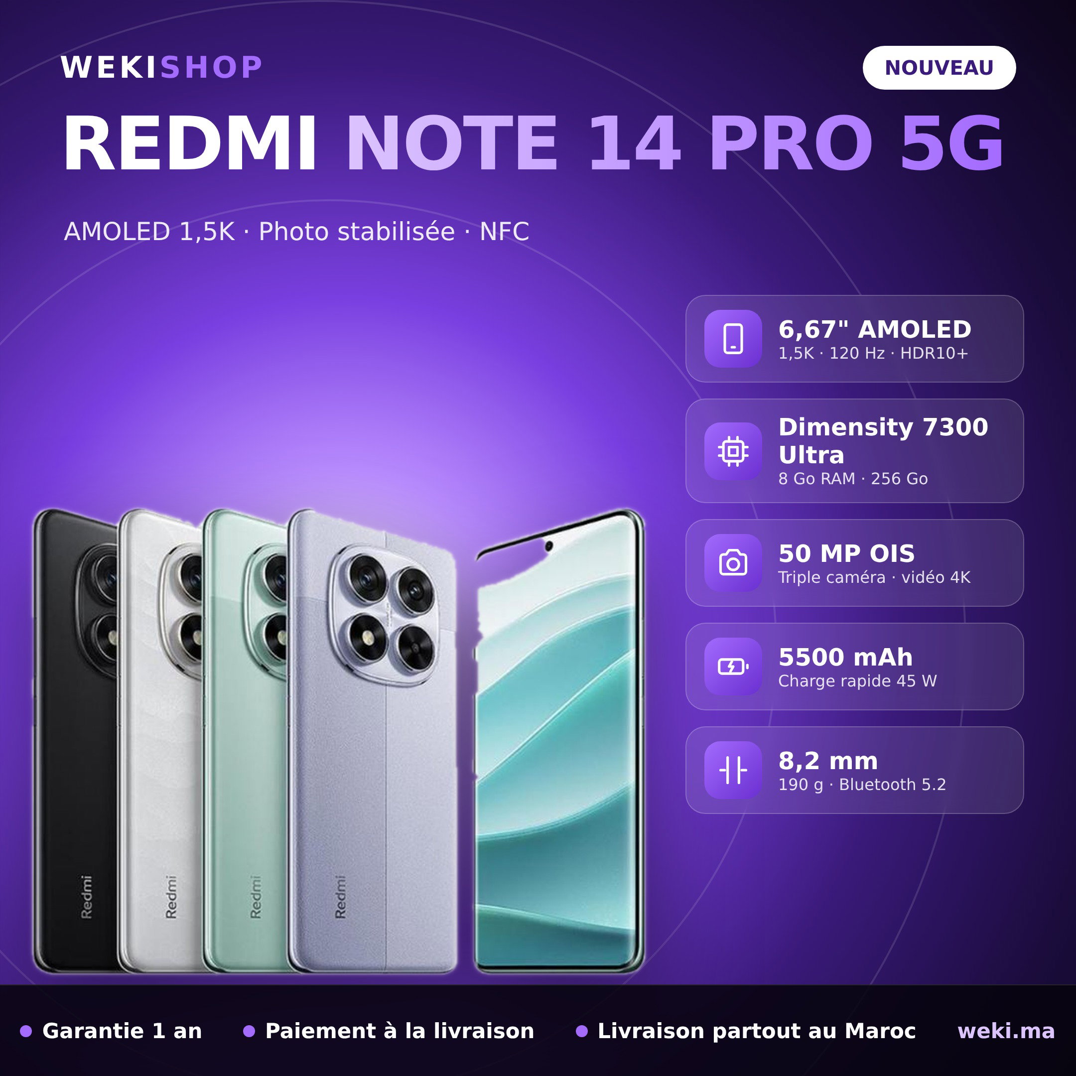 Xiaomi Redmi Note 14 Pro 5G – 256 Go / 8 Go RAM