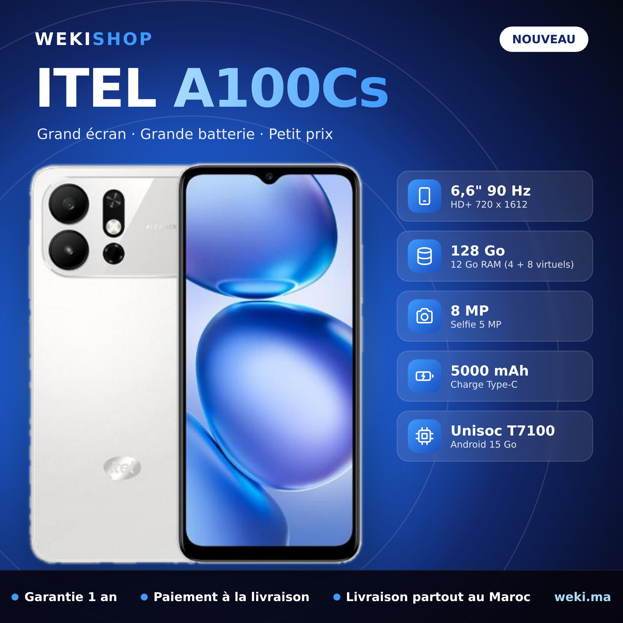 itel A100Cs – 128 Go / 12 Go RAM (4+8)