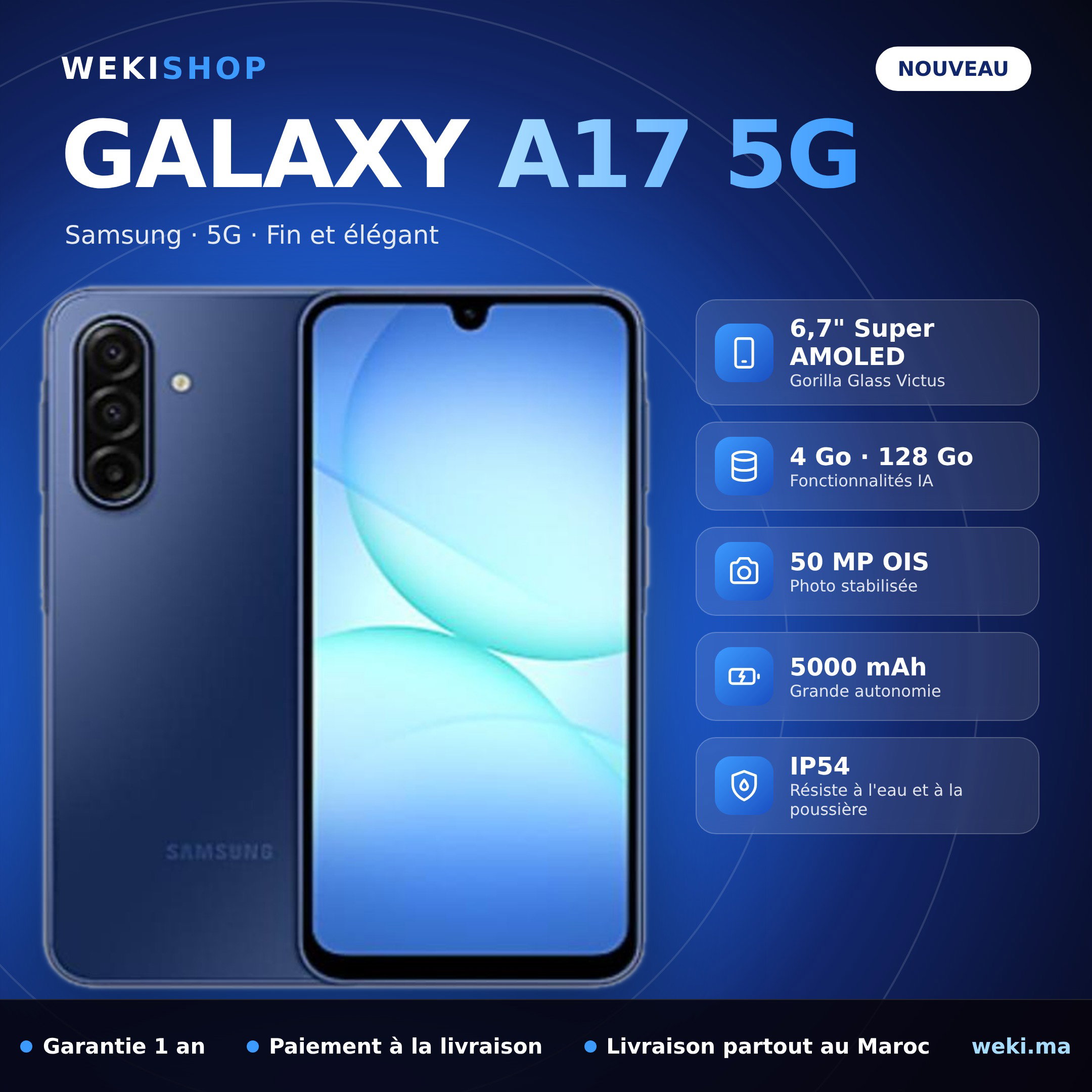 Samsung Galaxy A17 5G – 128 Go / 4 Go RAM – Bleu