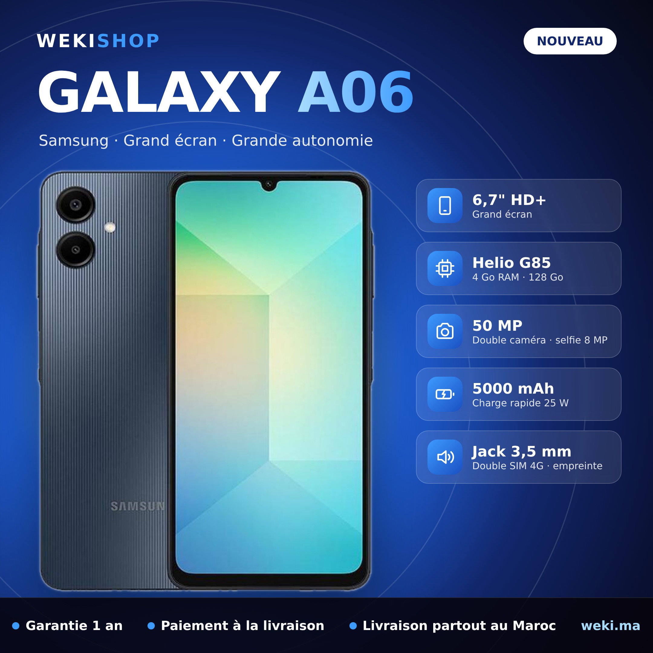 Samsung Galaxy A06 – 128 Go / 4 Go RAM