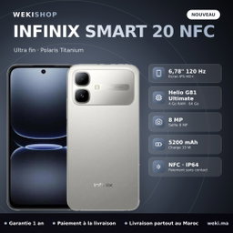 Infinix Smart 20 NFC – 64 Go / 4 Go RAM – Polaris Titanium
