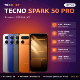 TECNO SPARK 50 Pro – 256 Go / 8 Go RAM (+16 Go étendue)