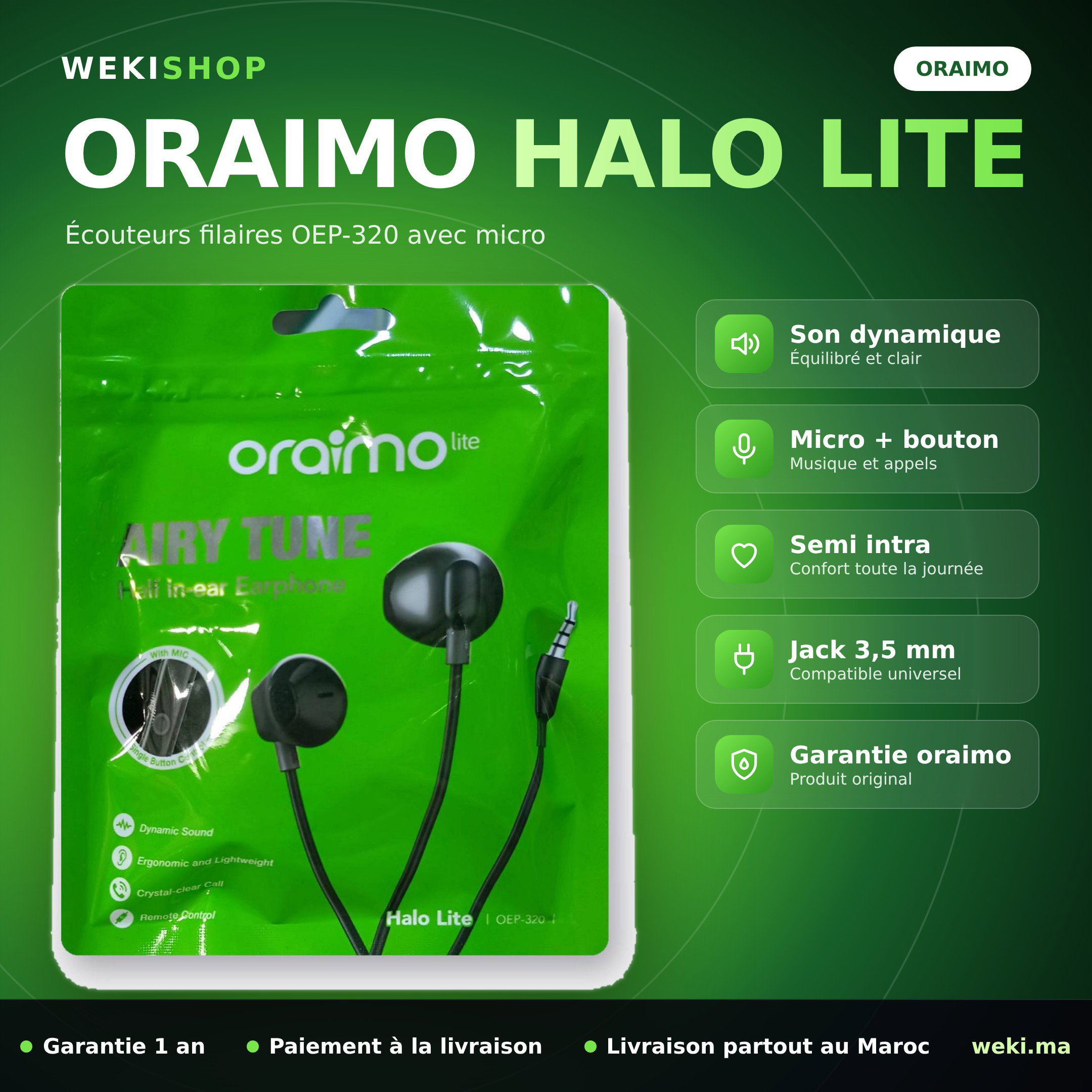 Écouteurs oraimo Halo Lite OEP-320 avec Micro