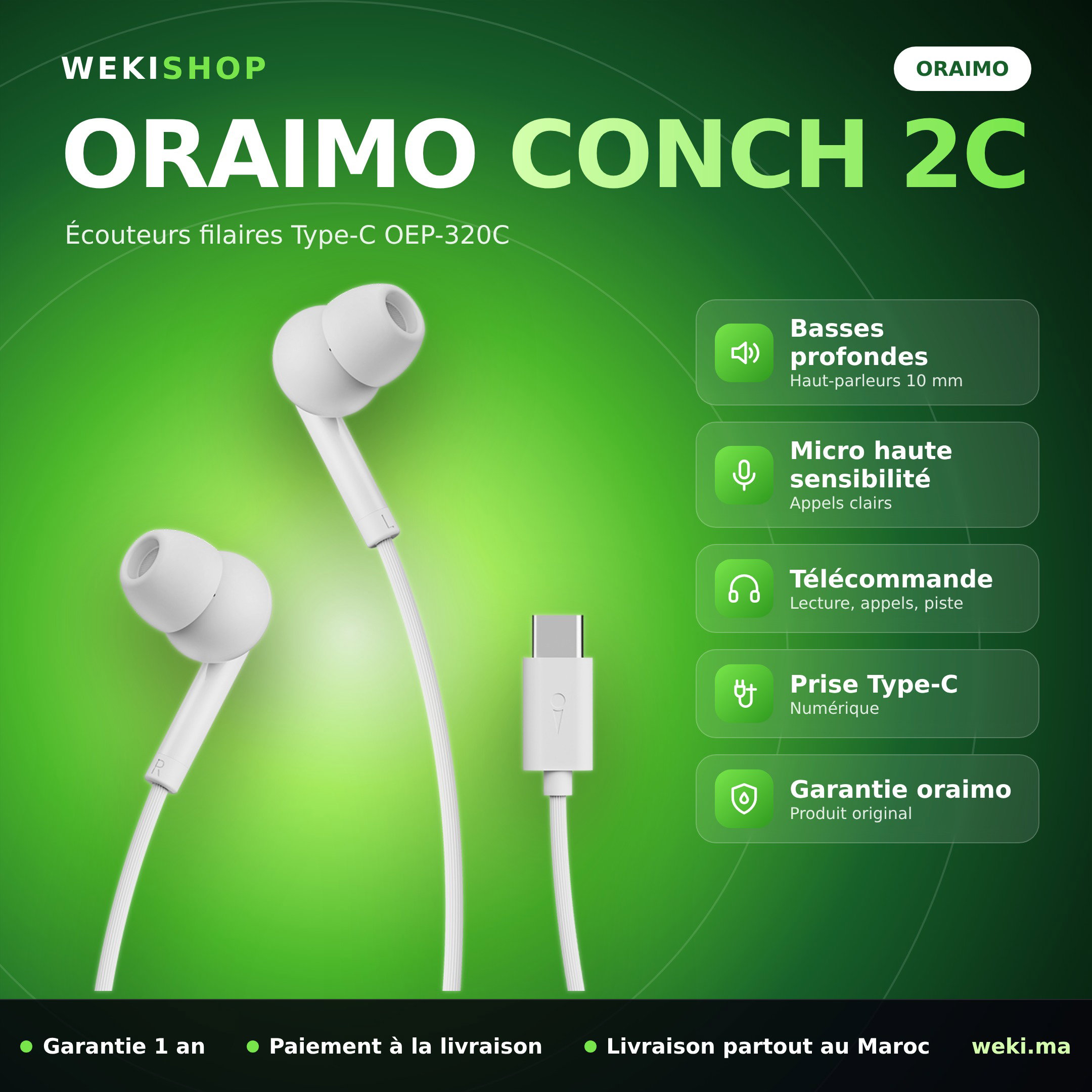 Écouteurs filaires oraimo CONCH 2C Type-C (OEP-320C)