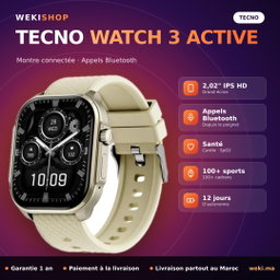 Montre connectée TECNO Watch 3 Active – Écran 2,02", appels Bluetooth