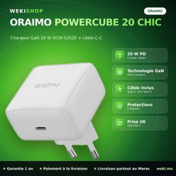 Chargeur Oraimo PowerCube 20 Chic OCW-5201E – 20 W GaN + câble Type-C vers Type-C