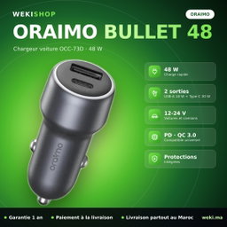 Chargeur voiture Oraimo Bullet 48 OCC-73D – USB-A + Type-C, 48 W