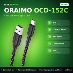 Câble Oraimo OCD-152C – USB-A vers Type-C 3A 1 m