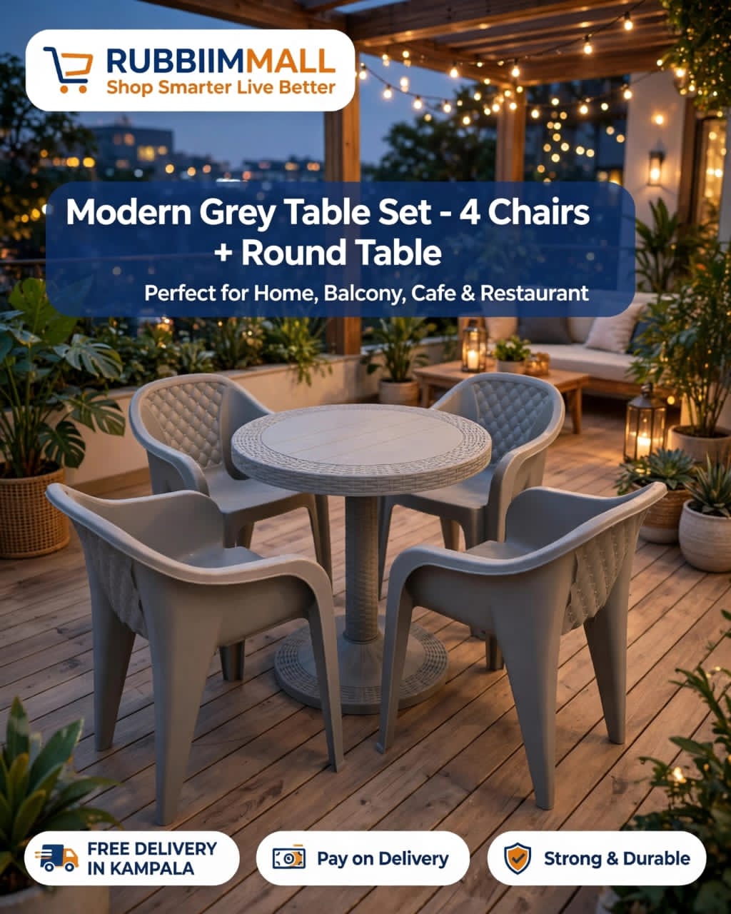 Plastic Patio Dining Table + 4 Chair Set