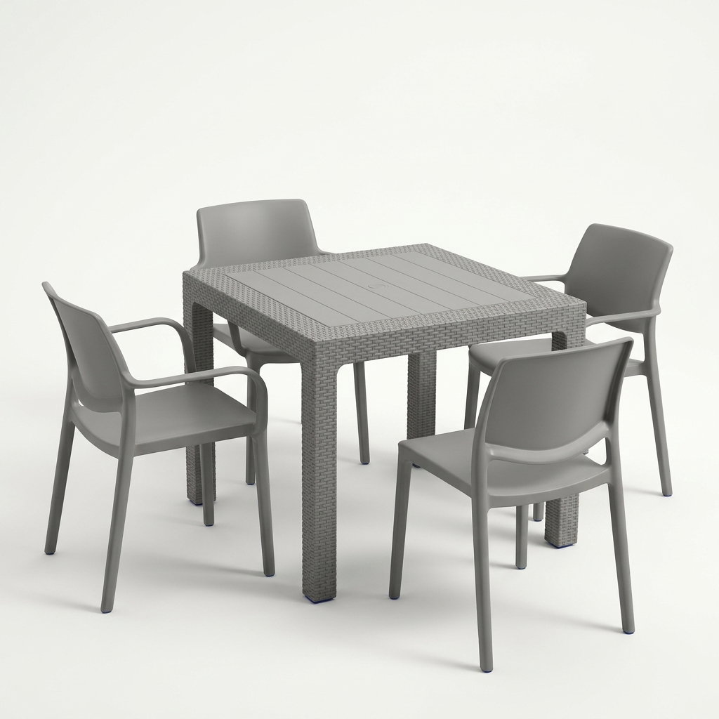 Outdoor Plastic Square 4 Seater Rattan Dining Table 