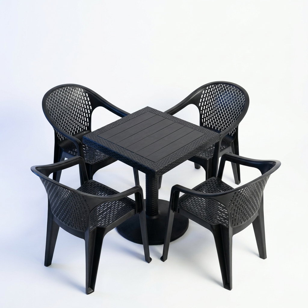 Black Plastic Outdoor Dining Furniture Set 