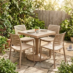 Mocha Rattan Square Table Set - 4 Chairs + 1 Table