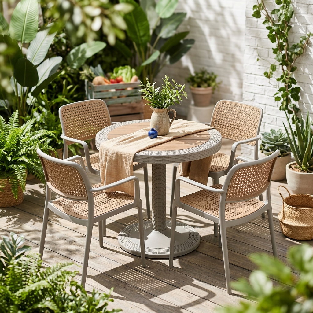 Two- Tone Rattan Round Set  - Brown & Grey 4+1