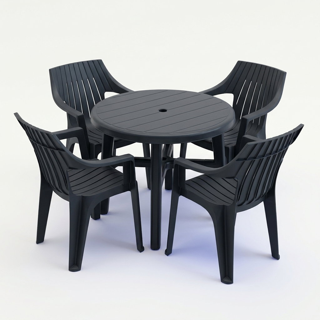 All Black Round Patio Set - 4 Chairs + Round Table