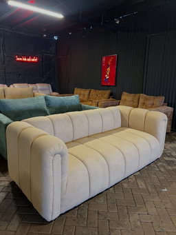 Cream Boucle Channel Tufted 3-Seater Couch - Chunky Ribbed Luxury Sofa