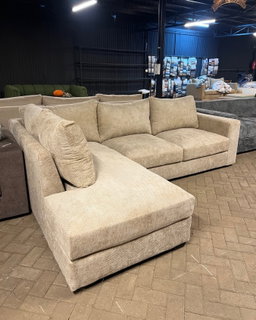 Beige L-Shaped Corner Couch - 5 Seater
