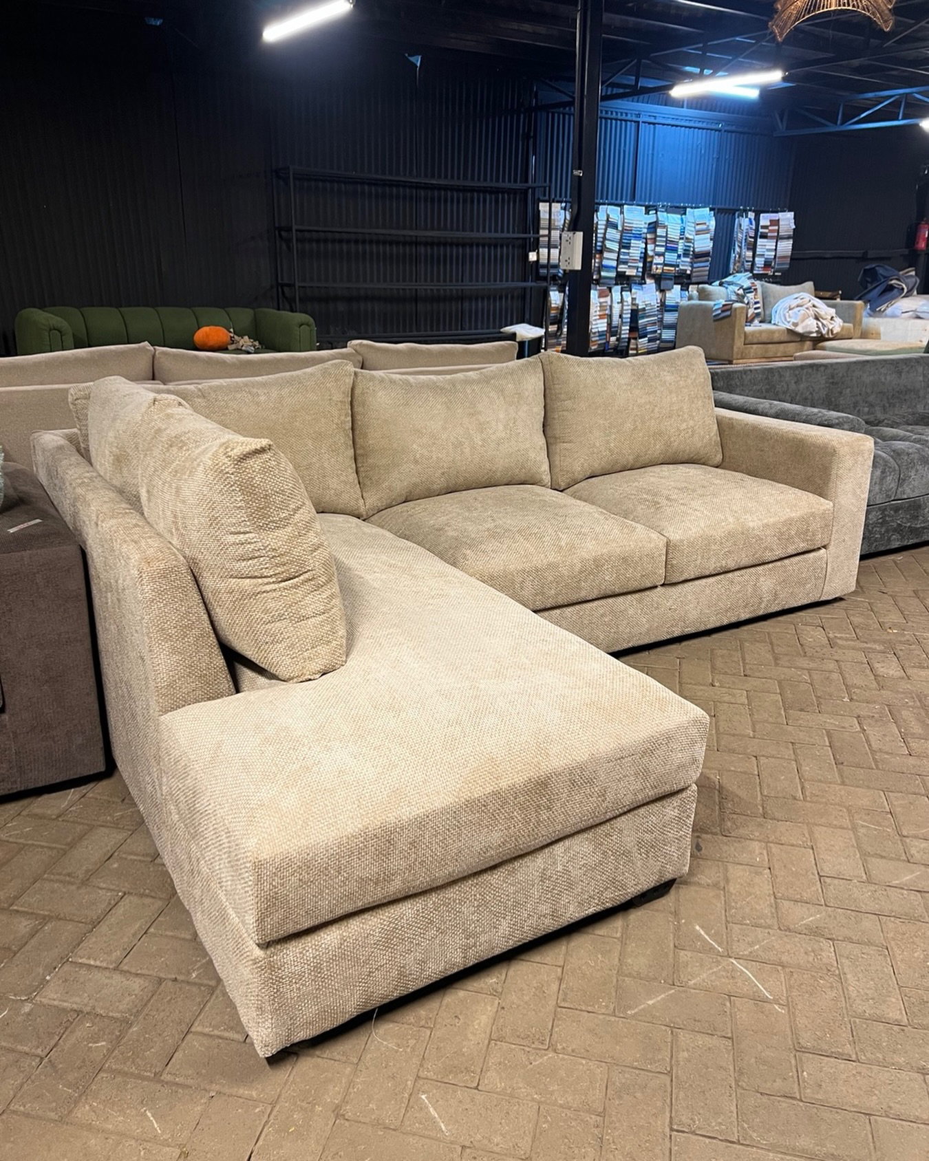 Beige L-Shaped Corner Couch - 5 Seater