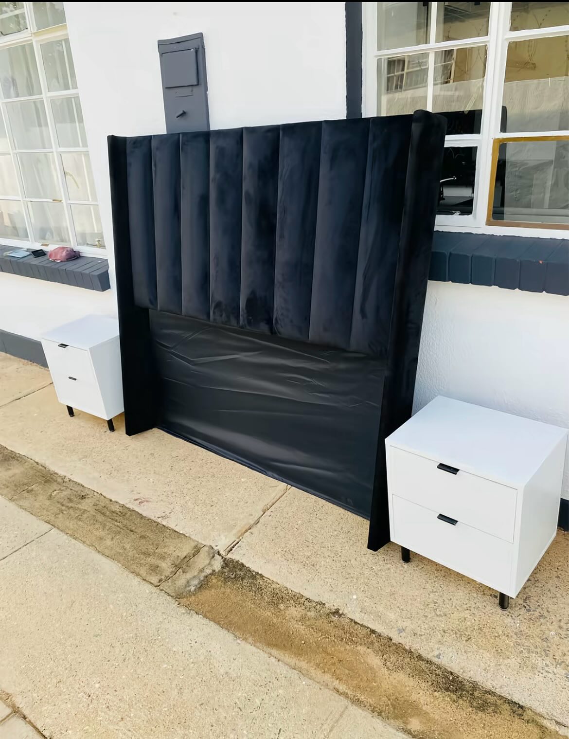 Black Channel Wingback Headboard