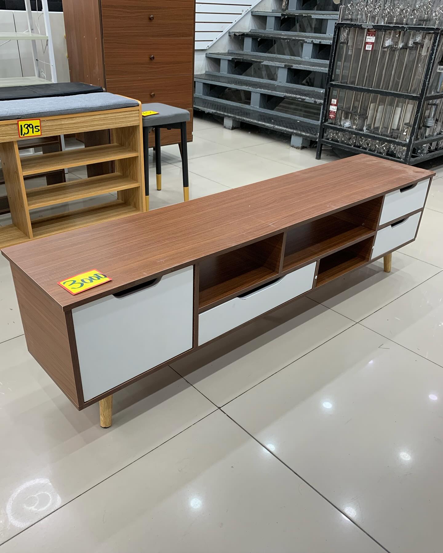180cm Modern TV Stand - White & Brown