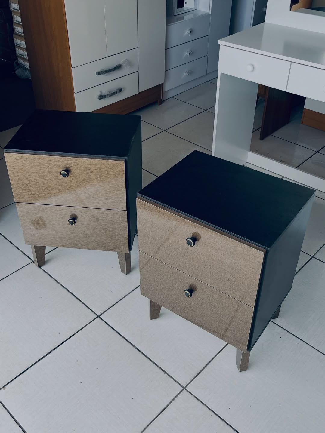 2-Drawer Two-Tone Pedestal - Black & Oak (Set of 2)