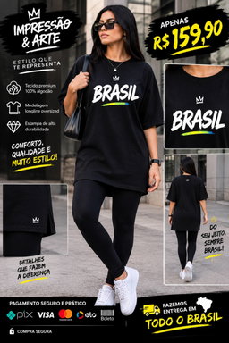 Camisetafeminina longline original preto