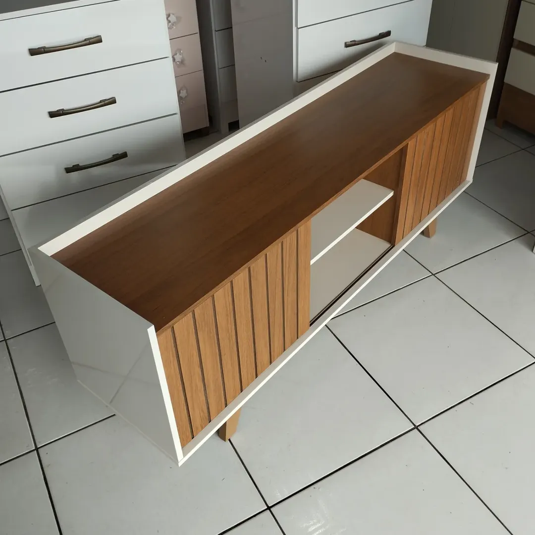 Fluted 160cm TV Stand - White & Oak