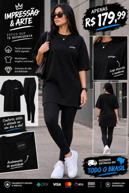 Camiseta feminina longline original preto