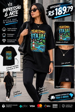 Camiseta feminina longline original preto