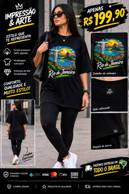 Camiseta feminina longline original preto