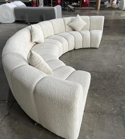 Curved Channel Boucle Sofa - Off-White - Half Moon