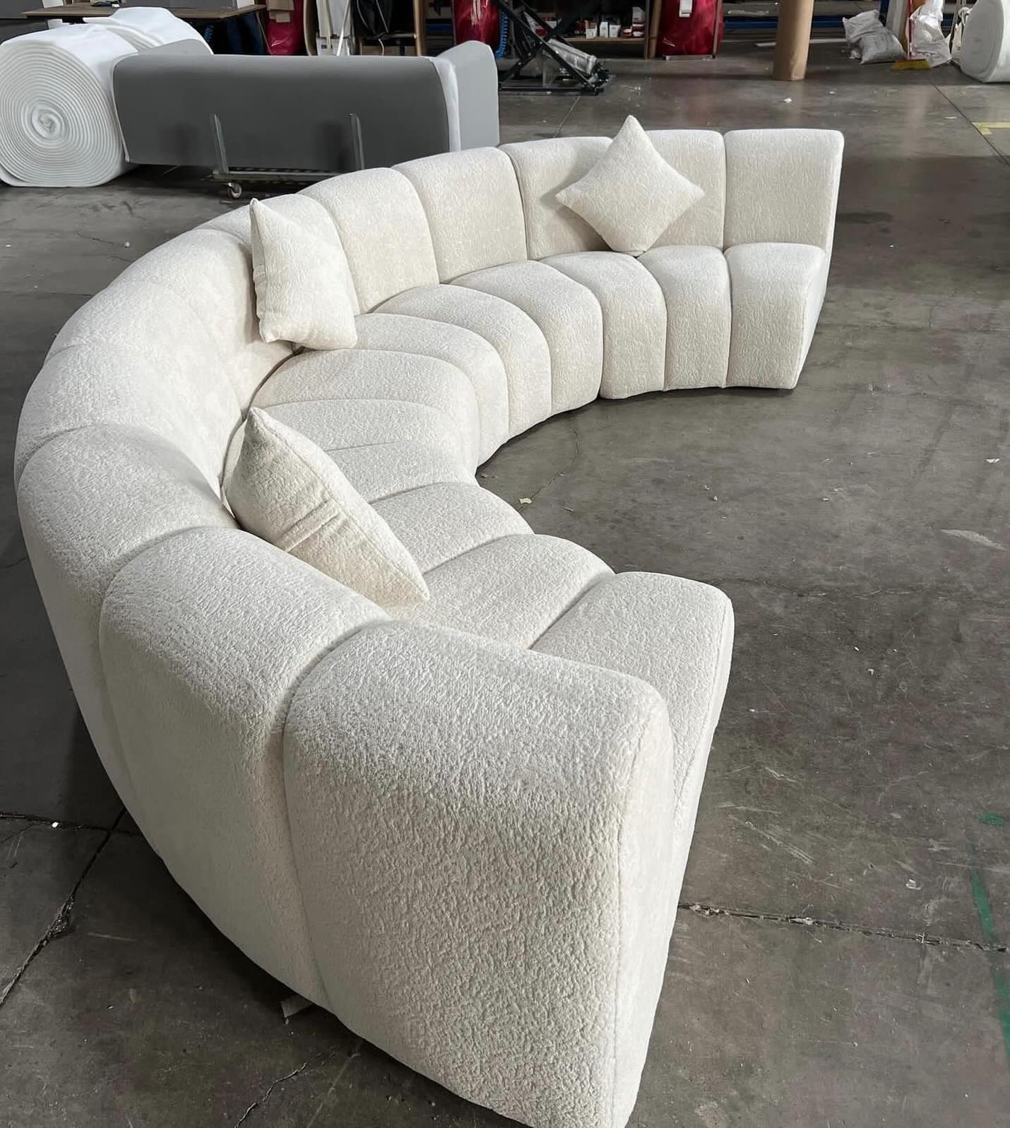 Curved Channel Boucle Sofa - Off-White - Half Moon