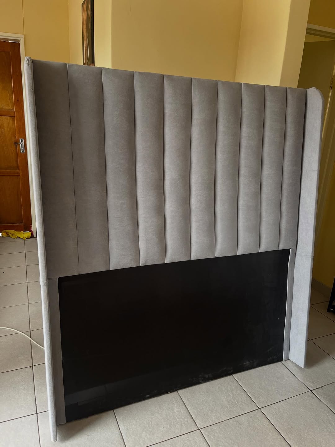 Wingback Headboard - Light Grey - Vertical Channel