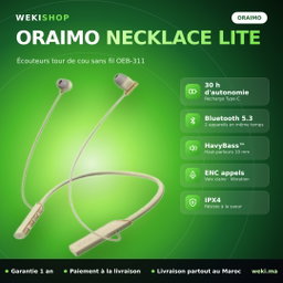 Écouteurs tour de cou oraimo Necklace Lite OEB-311 – Bluetooth 5.3, 30 h – Original