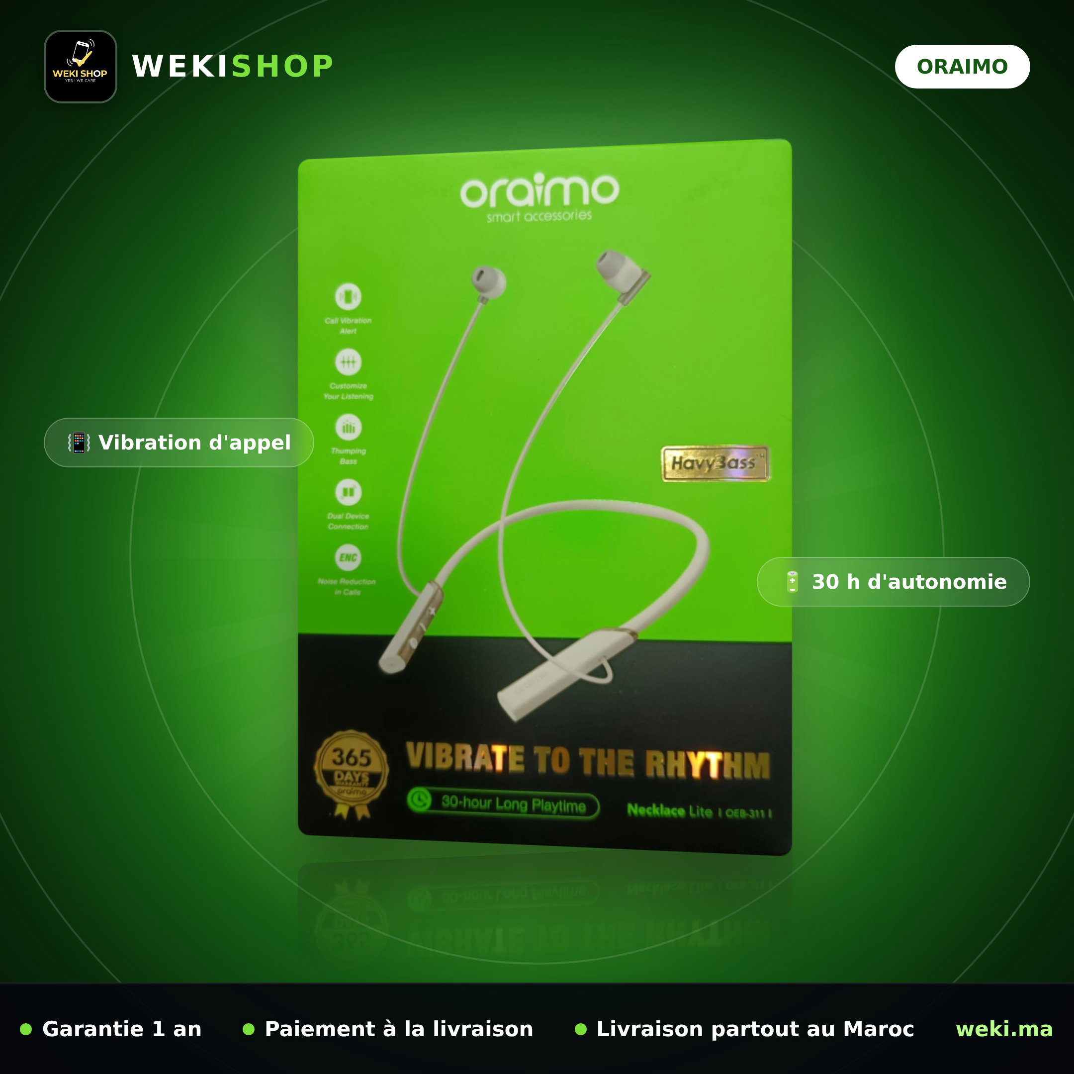 Écouteurs tour de cou oraimo Necklace Lite OEB-311 – Bluetooth 5.3, 30 h – Original_1