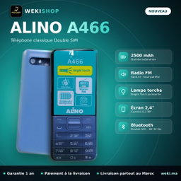 ALINO A466 – Téléphone classique Double SIM – 2500 mAh, Radio FM, Lampe torche
