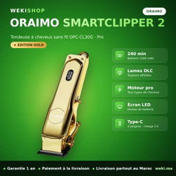Tondeuse à cheveux oraimo SmartClipper 2 Gold OPC-CL30G – Lames DLC, 240 min – Original