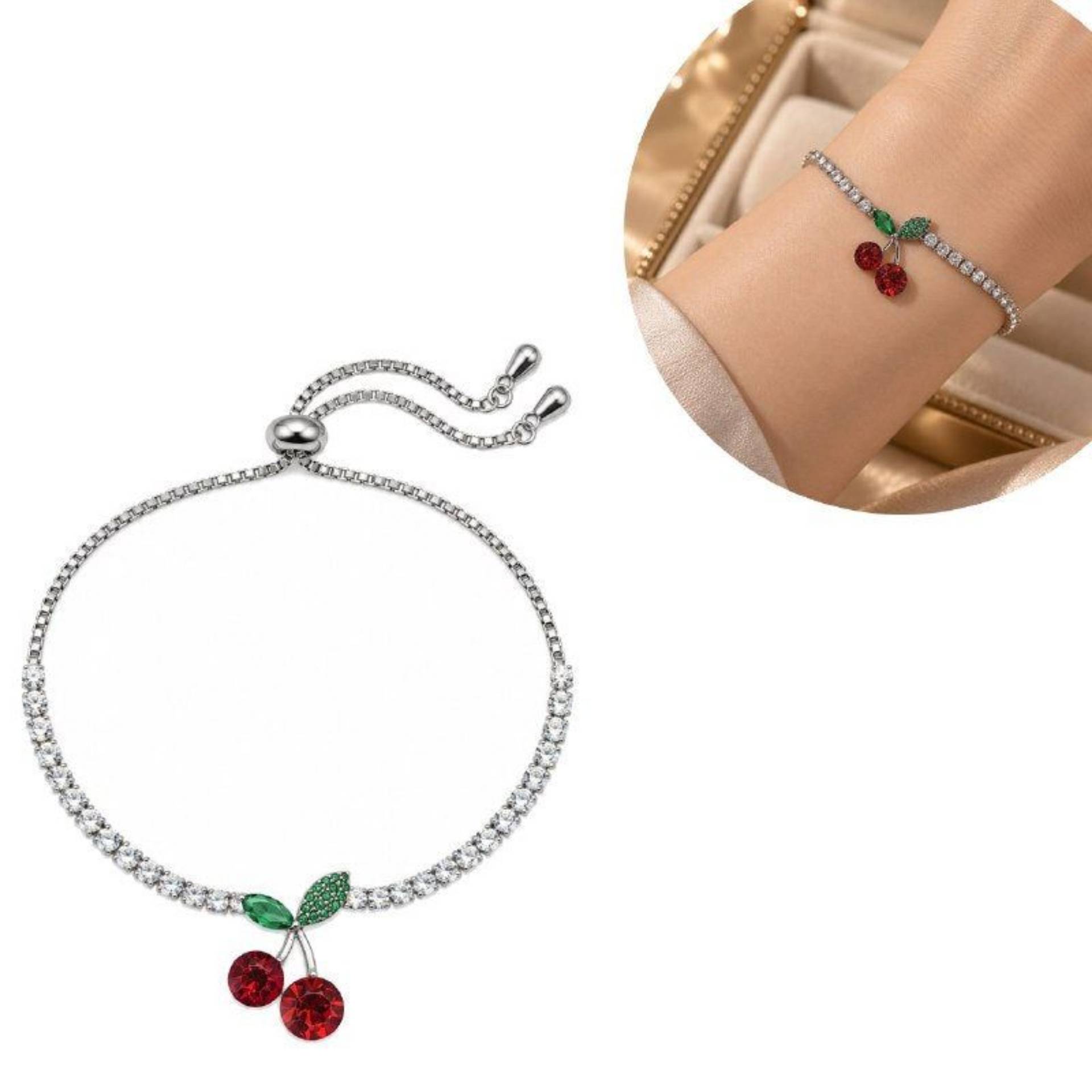 PULSERA DE ENCHAPE PARA DAMA CON DISEÑO DE CEREZA