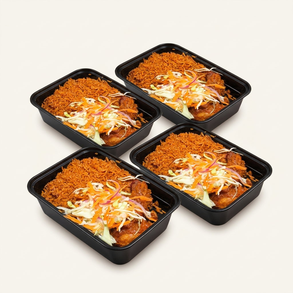 Jollof rice and chicken. Group pack
